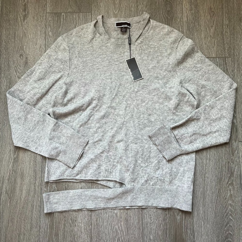 NWT Michael Kors size large cashmere/metal sweater Peral Grey CS06550R11